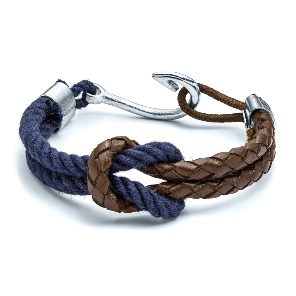 Fish Hook & Rigging Anti-Slip Bracelet Fishing and Sailing Brown Leather Bracelet